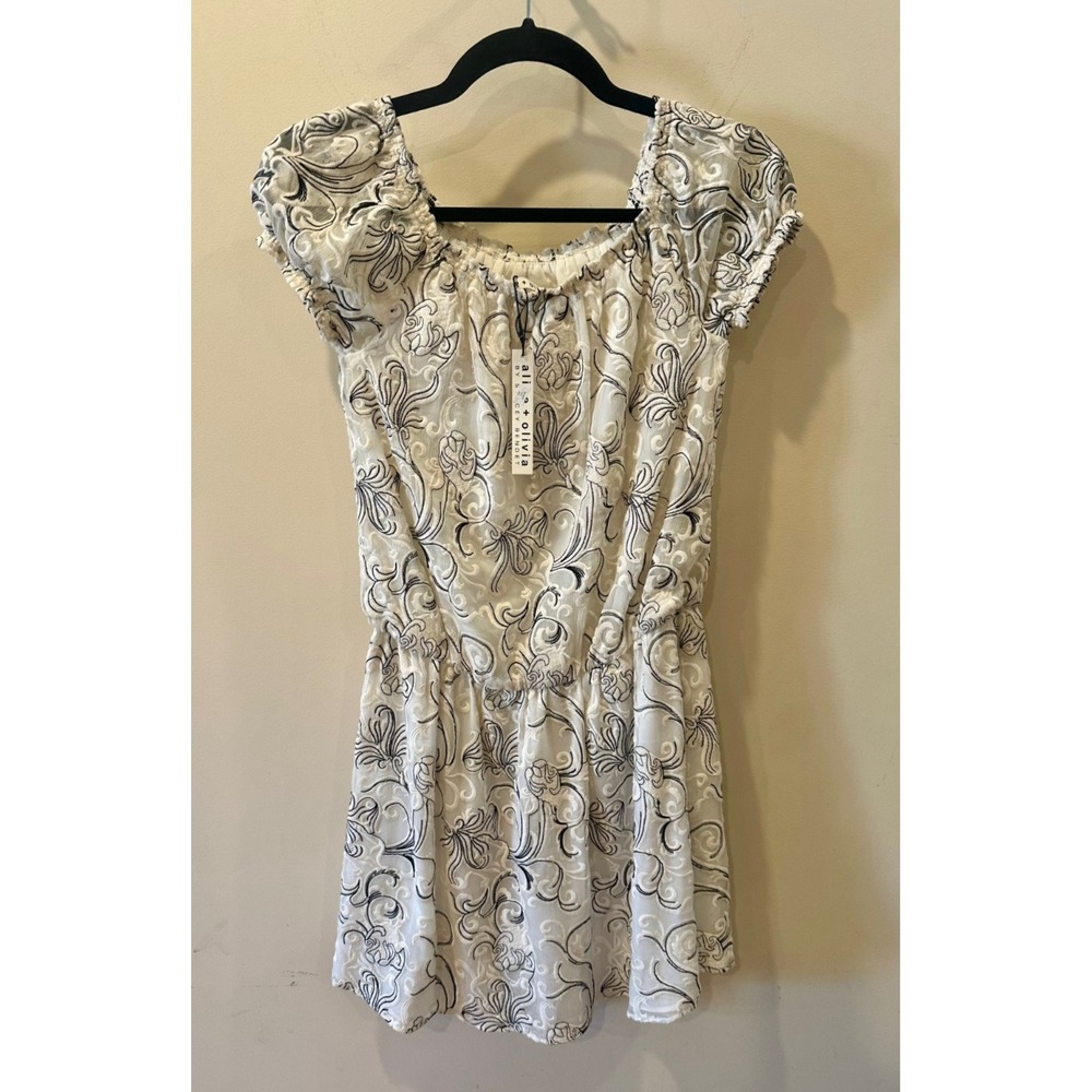 Alice & Olivia JANELL Off-The-Shoulder Silk B+W Lace‎ Floral Dress Sz 0 NWT $368